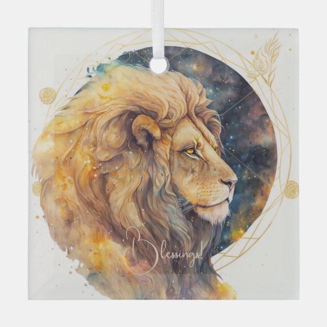 Create Your Own Gold & Blue Leo Zodiac Glass Tree Decoration (Front)