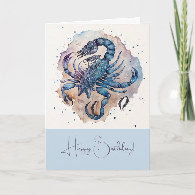 Create Your Own Gold & Blue Mystical Scorpio Holiday Card (Front)