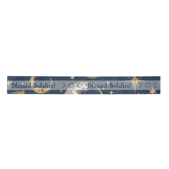 Create Your Own Gold Blue White Celestial Satin Ribbon (Front)
