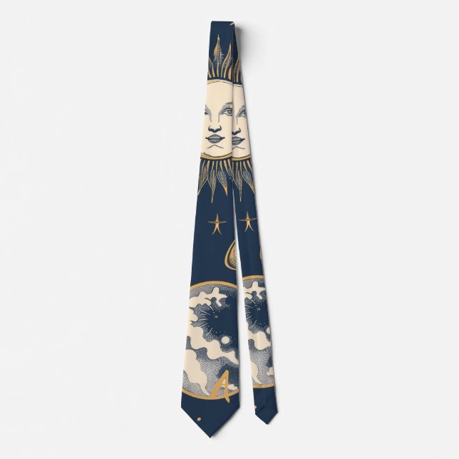 Create Your Own Gold Blue White Celestial  Tie (Front)