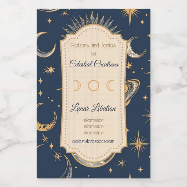 Create Your Own Gold Blue White Celestial Wine Label (Single Label)
