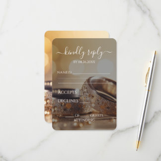 Create Your Own - Gold Bokeh Wedding Rings RSVP Card