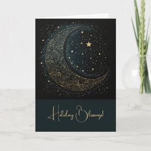 Create Your Own Gold Filigree Moon Celestial Holiday Card