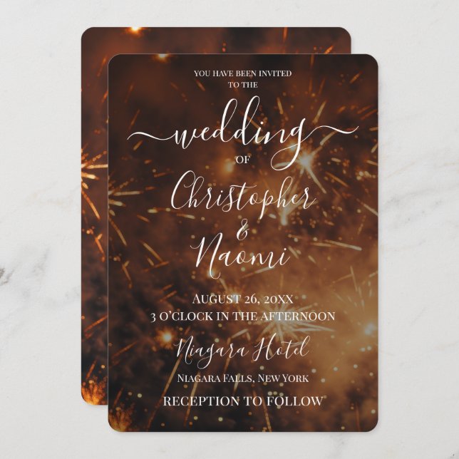 Create Your Own Gold Fireworks Invitation (Front/Back)
