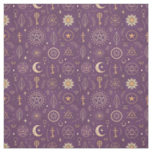 Create Your Own Gold Floral Magic Symbols Purple Fabric