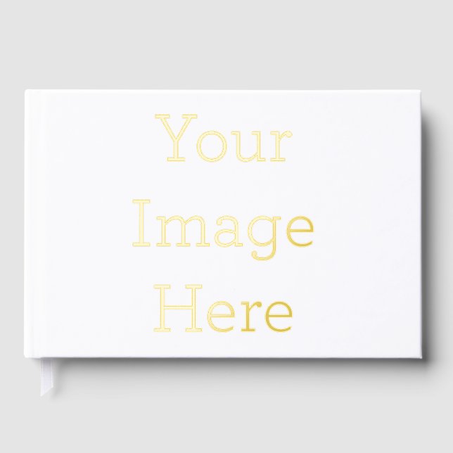 Foil Guestbook Size: 22.86 cm x 15.24 cm, 100 Pages, Paper: White Uncoated Lynx(R) Opaque Ultra Paper, Foil Colour: Gold (Front)