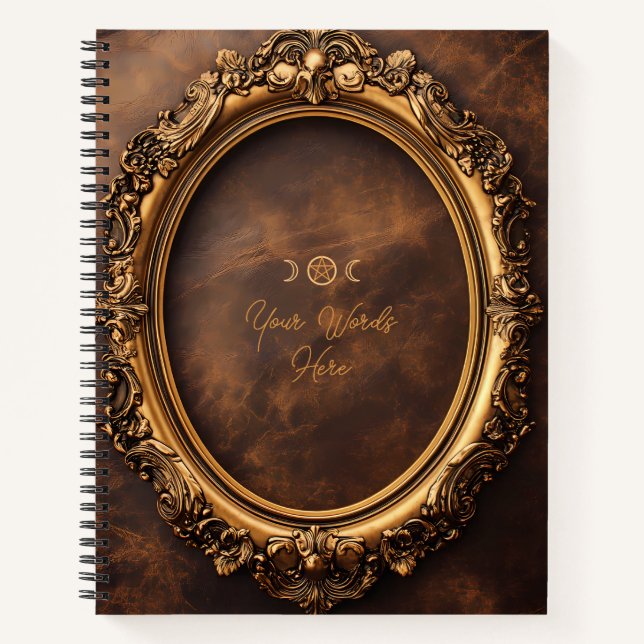 Create Your Own Gold Framed Faux Brown Leather Notebook (Front)