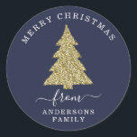 Create Your Own Gold Glitter Christmas Blue Classic Round Sticker<br><div class="desc">Create Your Own Gold Glitter Christmas Tree Blue Holiday Round Sticker.</div>