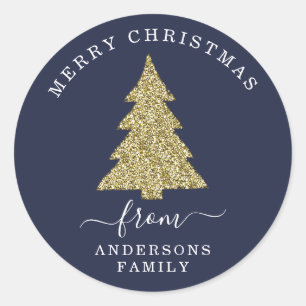 Create Your Own Gold Glitter Christmas Blue Classic Round Sticker