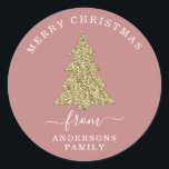 Create Your Own Gold Glitter Christmas Dusty Rose Classic Round Sticker<br><div class="desc">Create Your Own Gold Glitter Christmas Tree Dusty Rose Holiday Round Sticker.</div>