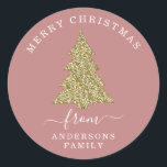 Create Your Own Gold Glitter Christmas Dusty Rose Classic Round Sticker<br><div class="desc">Create Your Own Gold Glitter Christmas Tree Dusty Rose Holiday Round Sticker.</div>