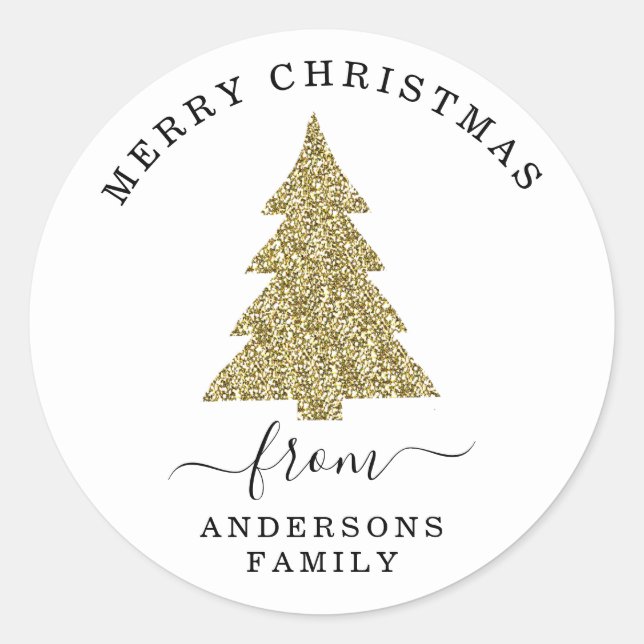 Create Your Own Gold Glitter Christmas White Classic Round Sticker (Front)