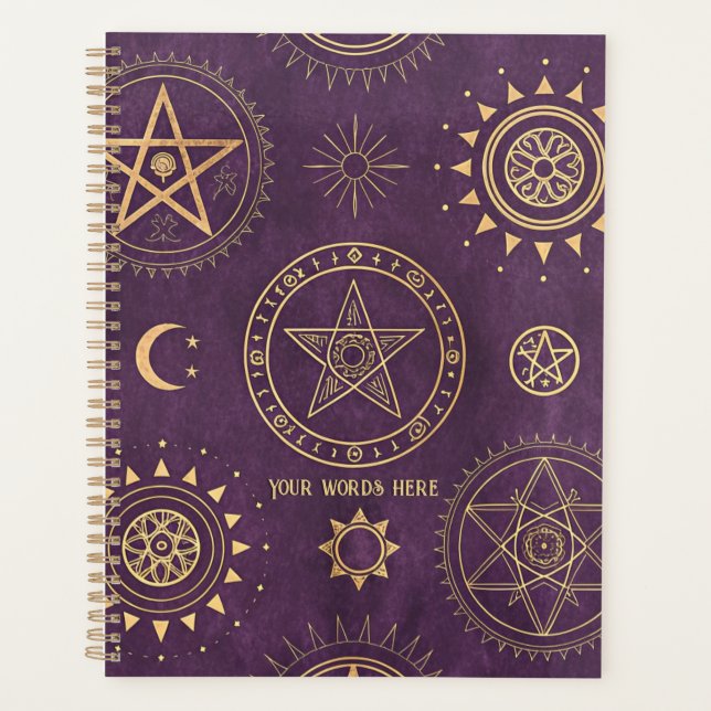 Create Your Own Gold Pentacles Moon Purple Planner (Front)
