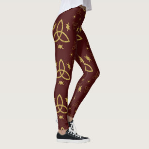 Create Your Own Gold Triquetra Moon Goddess Red Leggings