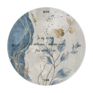 Create Your Own Golden Blue Wavy Floral Minimalist Cutting Board