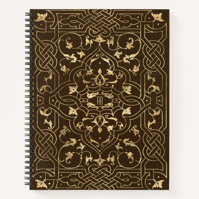 Create Your Own Golden Celtic Knotwork Brown Notebook (Front)