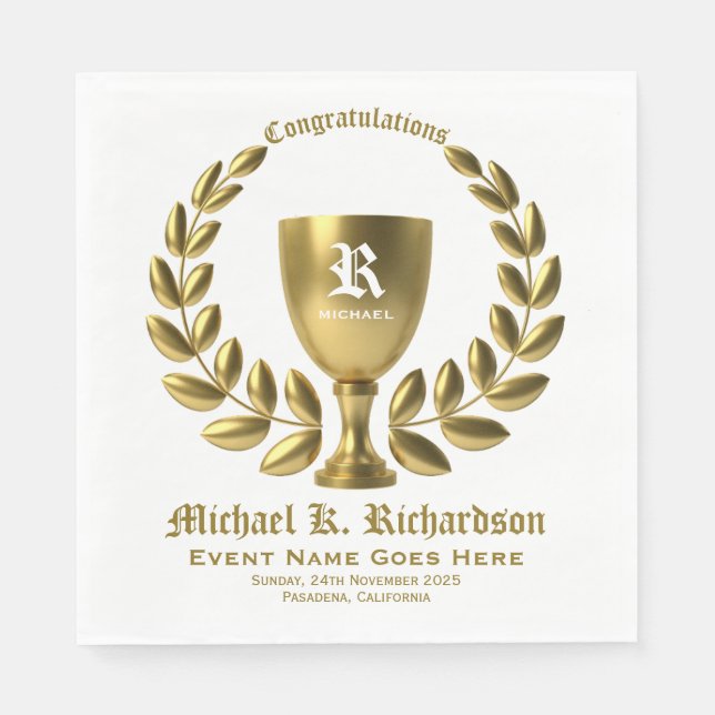 Create Your Own Golden Cup Laurel Wreath Monogram Napkin (Front)