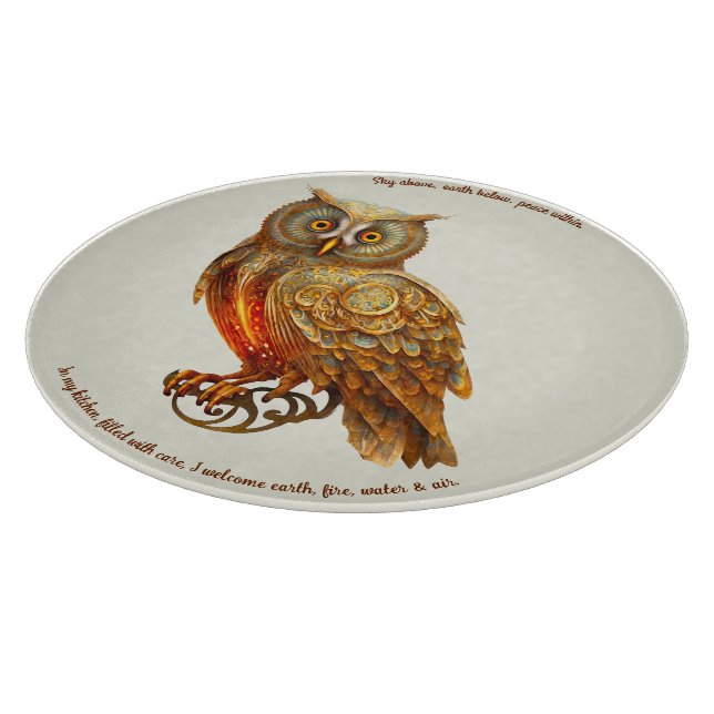 Create Your Own Golden Steampunk Owl Cutting Board (Corner)