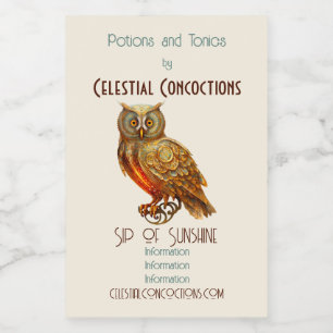 Create Your Own Golden Steampunk Owl Wine Label