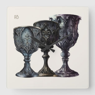 Create Your Own Gothic Black Chalices Square Wall Clock