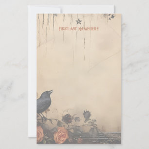 Create Your Own Gothic Raven Peach Rose Stationery