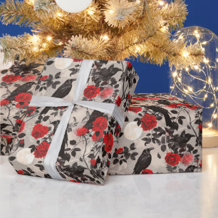 Create Your Own Gothic Raven Red Roses Grey Wrapping Paper