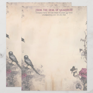 Create Your Own Gothic Raven Roses Stationery Custom Letterhead