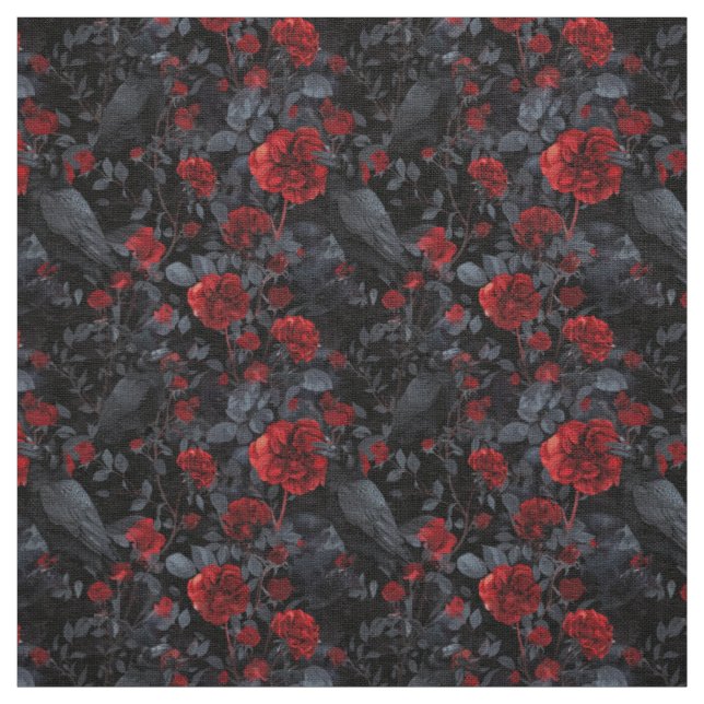 Create Your Own Gothic Ravens Red Roses Fabric (Swatch)