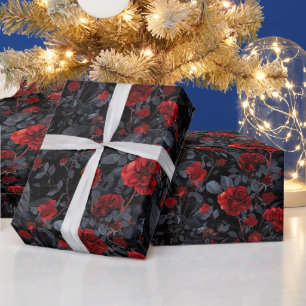 Create Your Own Gothic Ravens Red Roses Wrapping Paper