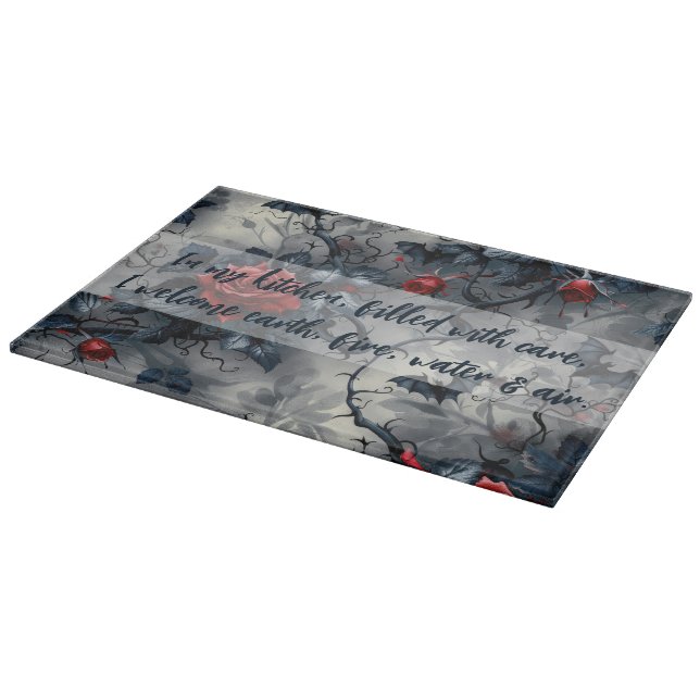 Create Your Own Gothic Red Roses Bats Grey Cutting Board (Corner)