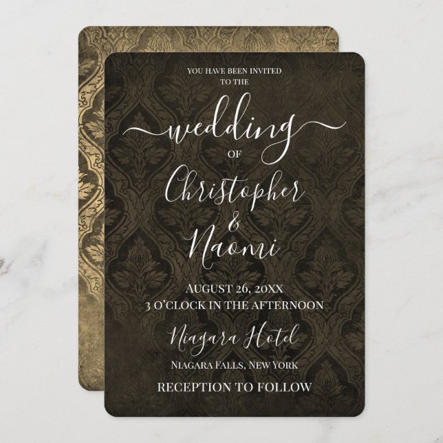 Create Your Own Gothic Rustic Damask Pattern Invitation (Front/Back)