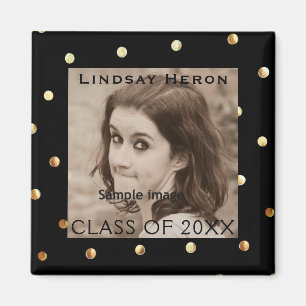 Create Your Own Graduation Photo Black Gold Dots Magnet