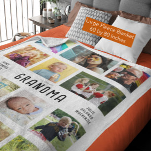Create Your Own Grandparents Photo Collage Large Fleece Blanket