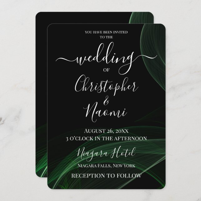 Create Your Own Green Black Light Ribbons Invitation (Front/Back)