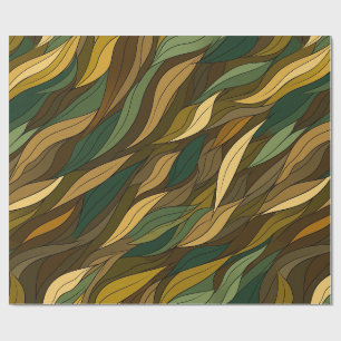 Create Your Own Green Brown Leafy Waves Wrapping Paper