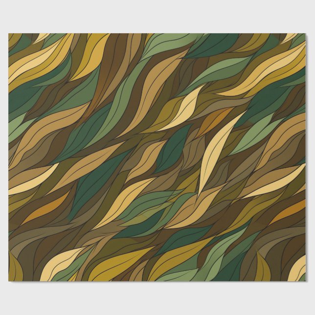 Create Your Own Green Brown Leafy Waves Wrapping Paper (Flat)