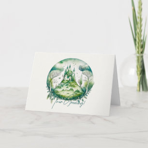 Create Your Own Green Fantasy Castle Landscape Holiday Card