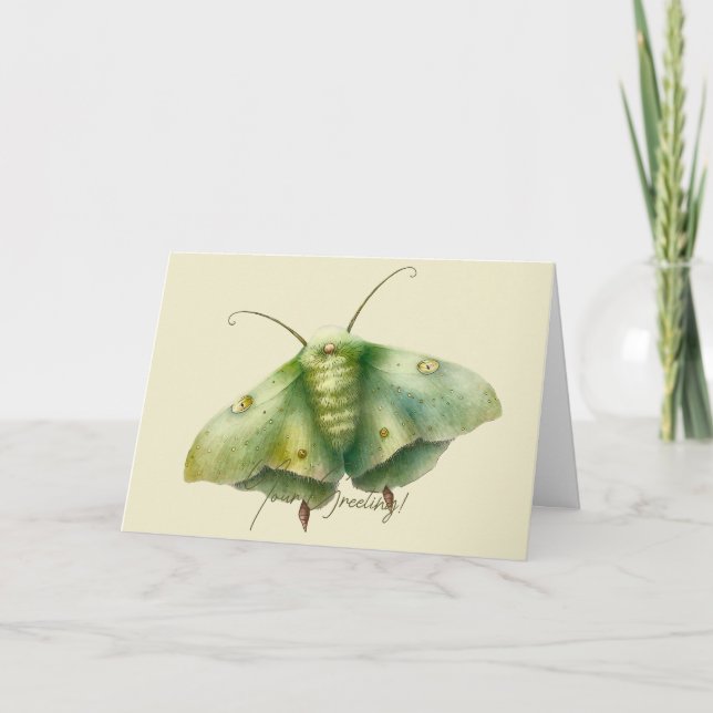 Create Your Own Green Fantasy Moth Holiday Card (Front)