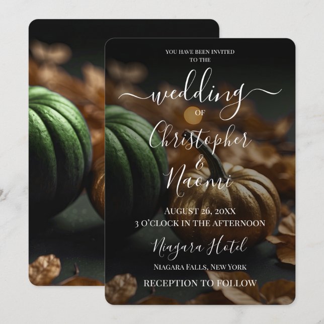 Create Your Own Green & Gold Pumpkins  Invitation (Front/Back)