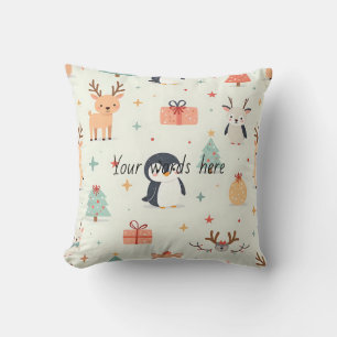 Create Your Own Green Kawaii Christmas Animals Cushion