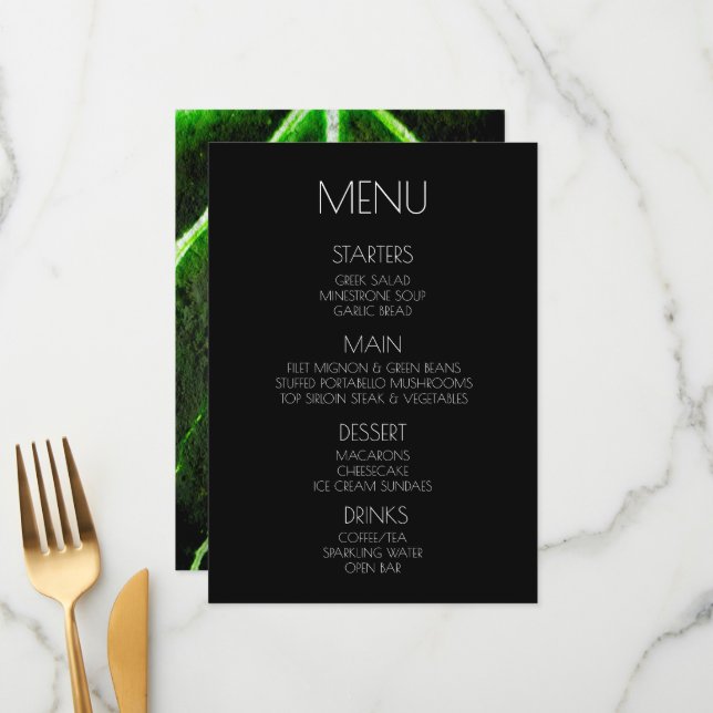 Create Your Own - Green Leaf Veins Menu (Front/Back In Situ)