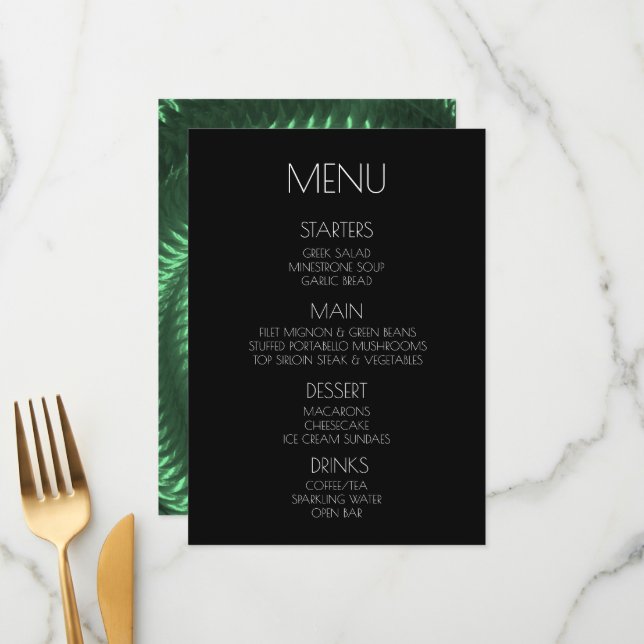 Create Your Own - Green Metallic Swirl Menu (Front/Back In Situ)