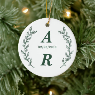 Create Your Own Green Monogram Wedding Favour Ceramic Ornament
