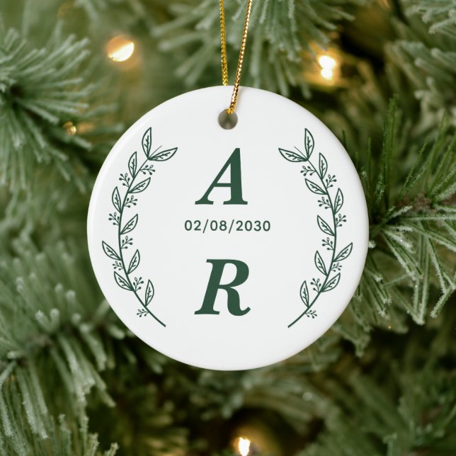 Create Your Own Green Monogram Wedding Favour Ceramic Ornament (Tree)