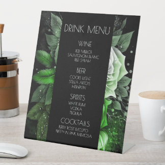 Create Your Own Green Roses & Leaves Drink Menu Pedestal Sign