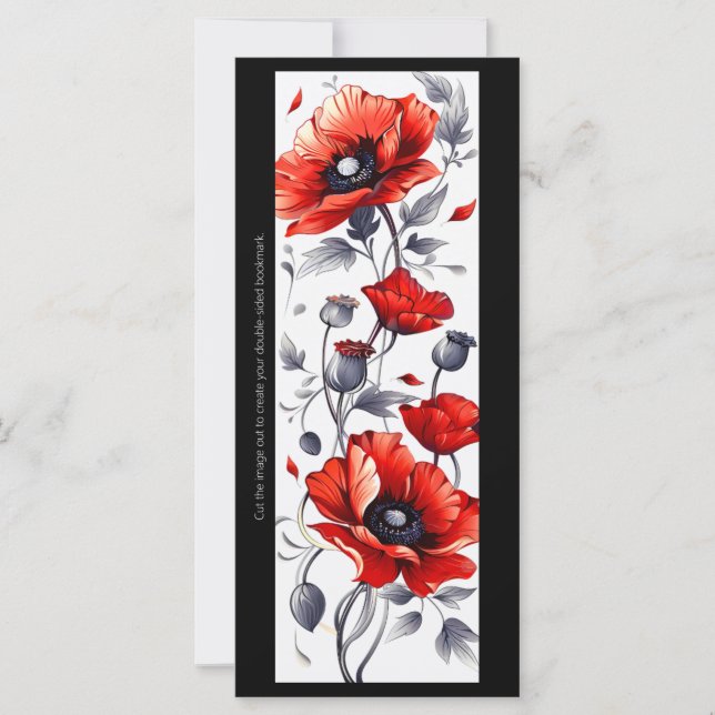 Create Your Own Grey & Red Poppies Bookmark (Front)