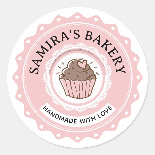 Create your own Handmade with Love Bakery Business Classic Round Sticker (Front)