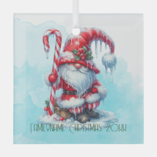 Create Your Own Happy Candy Cane Christmas Gnome Glass Tree Decoration