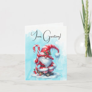 Create Your Own Happy Candy Cane Christmas Gnome Holiday Card