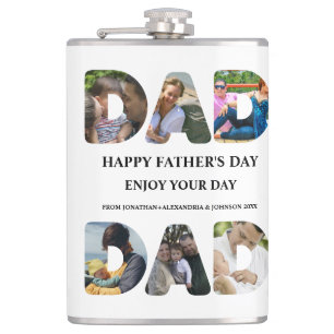 Create your own Happy fathers day 6 photo collage Hip Flask
